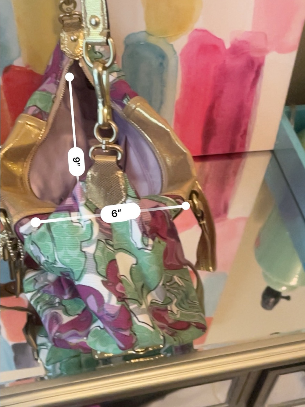 Coach Floral Canvas Satchel with Gold Leather Trim - Picture 5 of 10